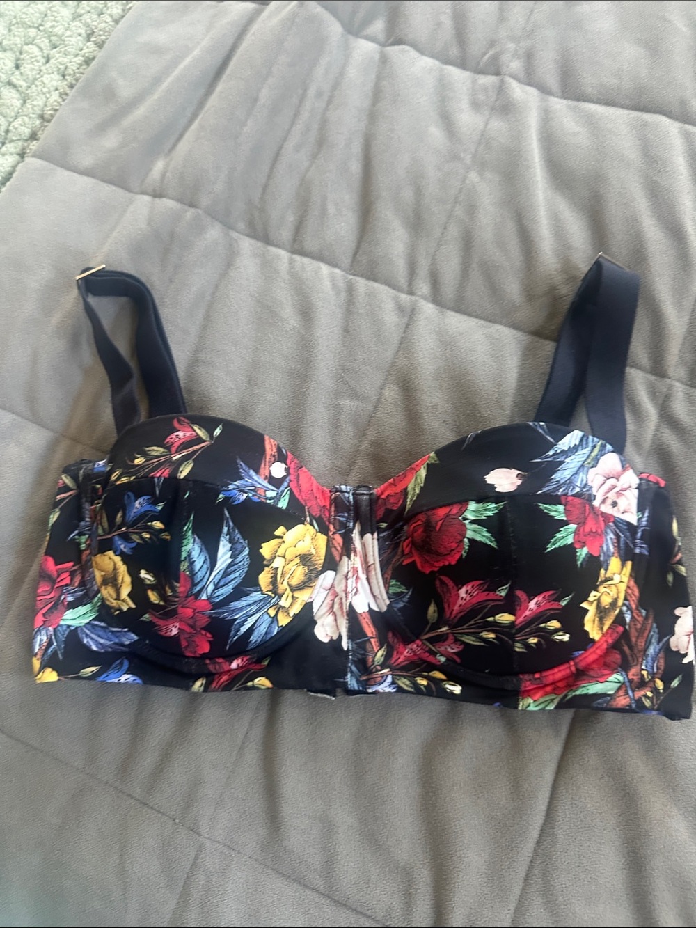 Floral Underwire Bikini Top- Black with Multi Floral- size small- worn once